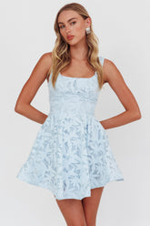 Miley Embroidered A-Line Mini Dress Light Blue
